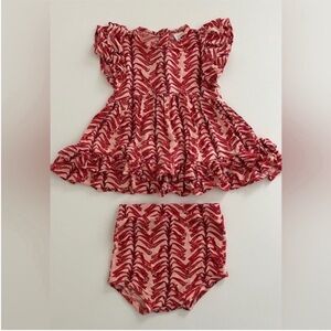 Kate Quinn, bamboo double ruffle asymmetrical gathered dress+bloomer, 12-18 M